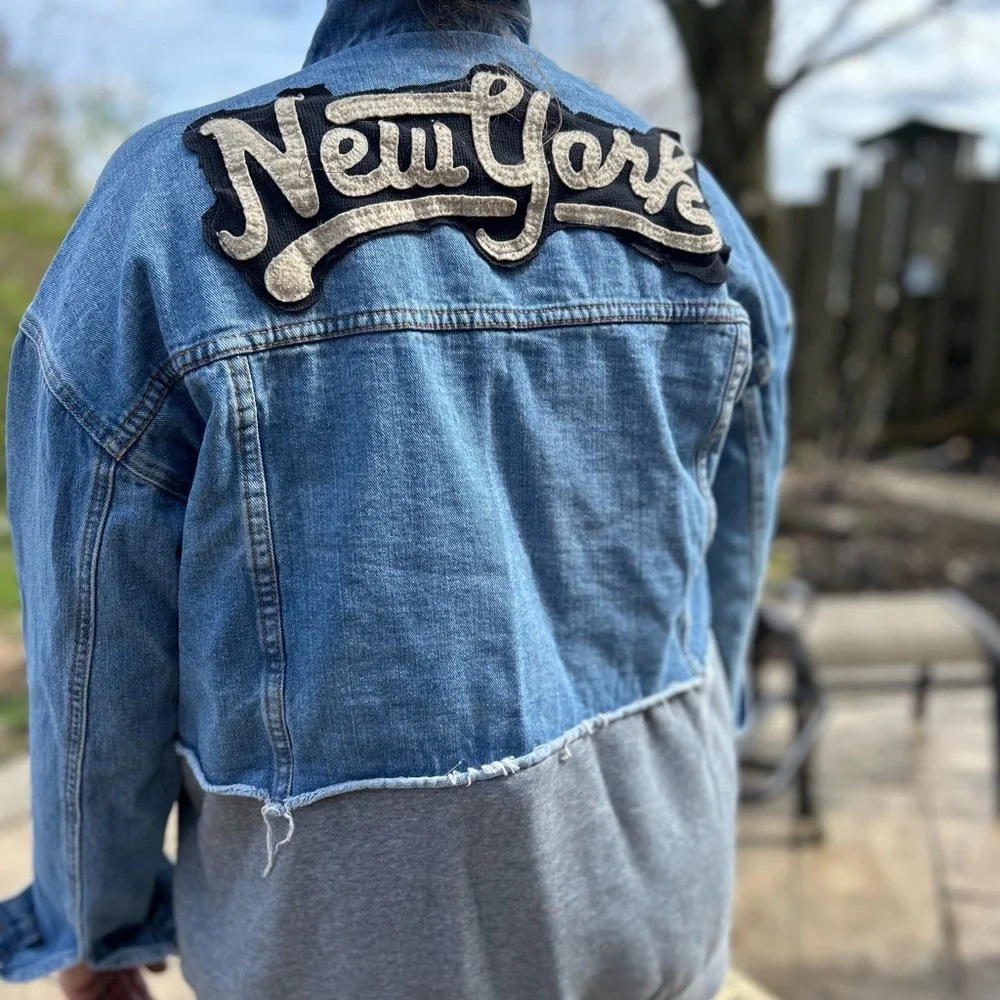 New York Yankees adorned jean jacket w/ vintage flair and attached Puma zip up. - Picture 9 of 16